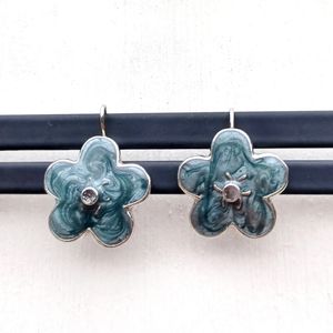 Green and Silver Flower Earrings